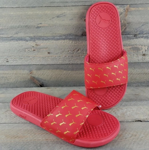 Puma Cool Cat Bold 2 Slides Sandals Red Gold - Picture 8 of 8